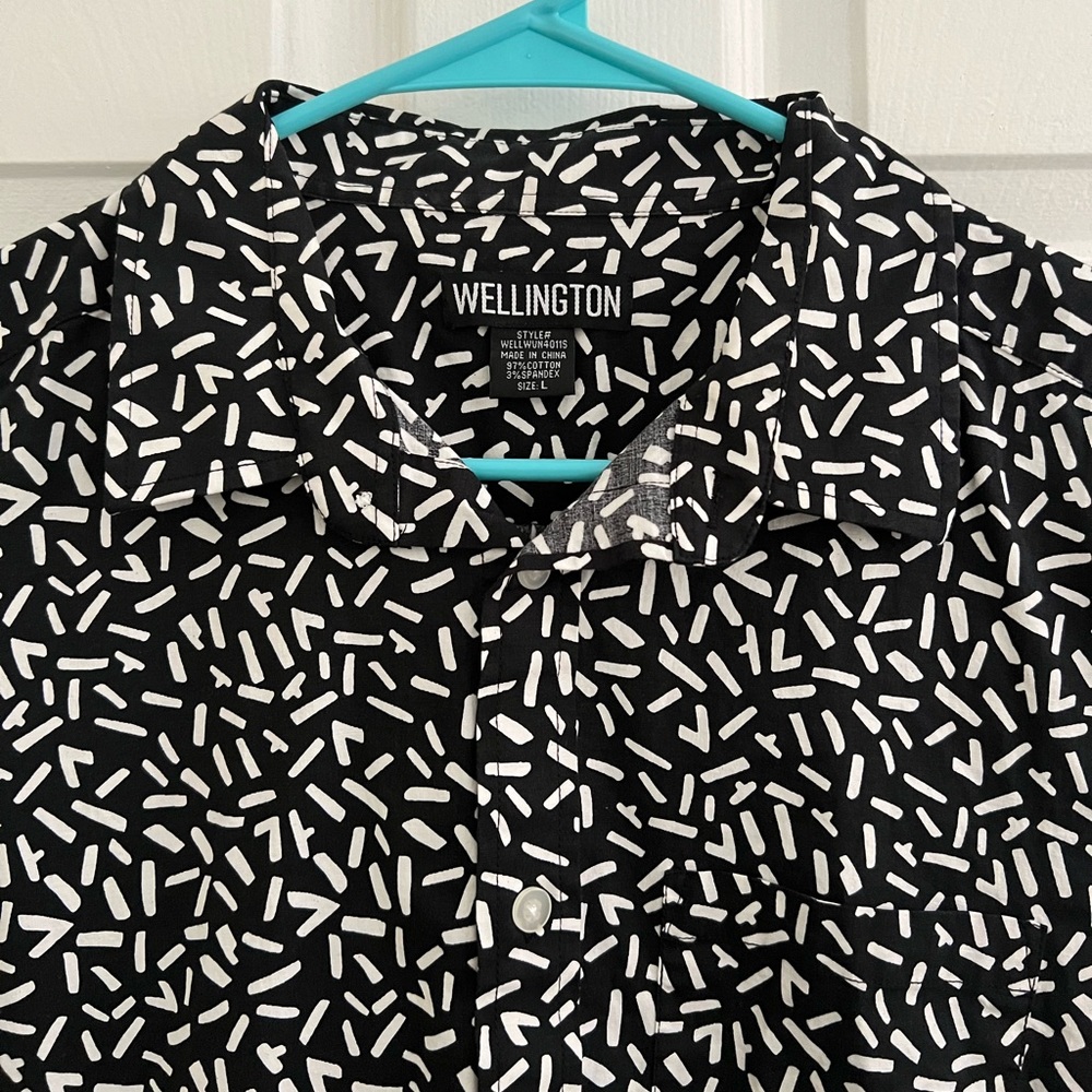 Wellington Sprinkle Pattern Black & White Button Up Shirt
